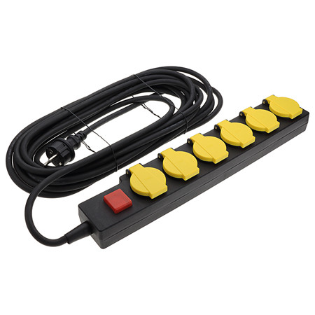 Prelungitor 6 cai 16a max 3500w ip44 10m 3x1.5mm - negru/galben                                                                                                                                                                                           