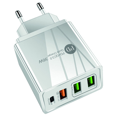 Incarcator retea fast charge + qc 3.0 pd 2.4a 36w - alb                                                                                                                                                                                                   