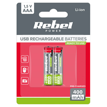 Acumulatori li-ion aaa r3 400mah usb-c blister 2 rebel                                                                                                                                                                                                    