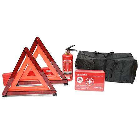 Set prim ajutor auto trusa medicala+stingator auto+2 triunghiuri+husa                                                                                                                                                                                     