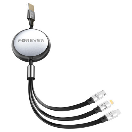 Cablu 3in1 usb - lightning + 2 x usb-c 1.2m - negru                                                                                                                                                                                                       