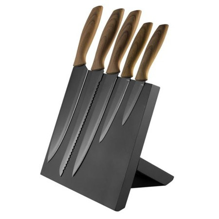 Set 5 cutite cu maner lemn si suport magnetic                                                                                                                                                                                                             