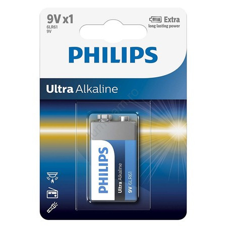 Baterie ultra alkaline 9v blister 1 buc philips                                                                                                                                                                                                           