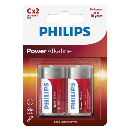 Baterie power alkaline lr14 c blister 2 buc philips                                                                                                                                                                                                       