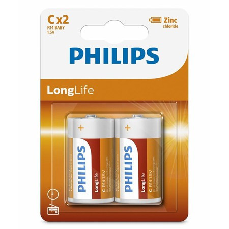 Baterie longlife r14 c blister 2 buc philips                                                                                                                                                                                                              
