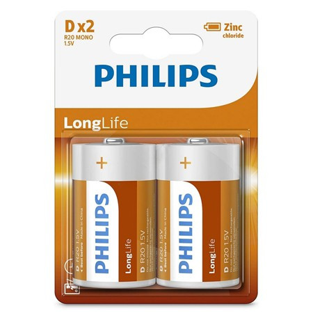 Baterie longlife r20 d blister 2 buc philips                                                                                                                                                                                                              