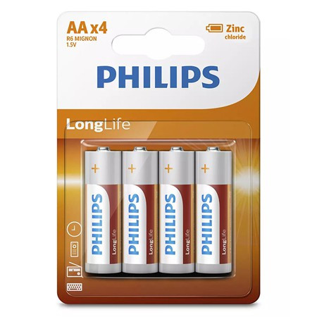 Baterie longlife r6 aa blister 4 buc philips                                                                                                                                                                                                              