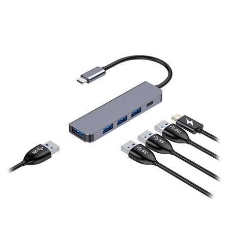 Hub 5 in 1 usb-c pd 100w aluminiu platinet                                                                                                                                                                                                                