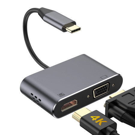 Adaptor tip c - hdmi 4k 30hz si vga (simultan)                                                                                                                                                                                                            