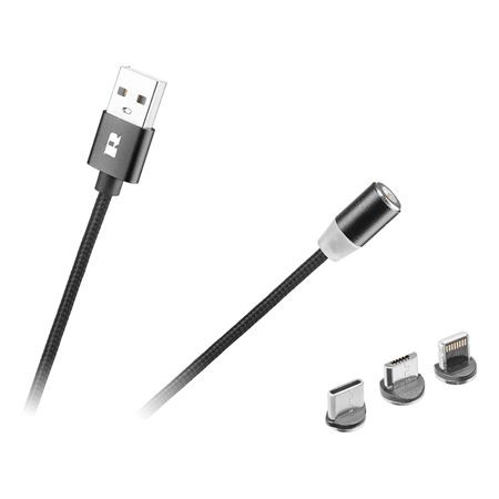 Cablu usb magnetic 3 in 1 100cm negru rebel                                                                                                                                                                                                               