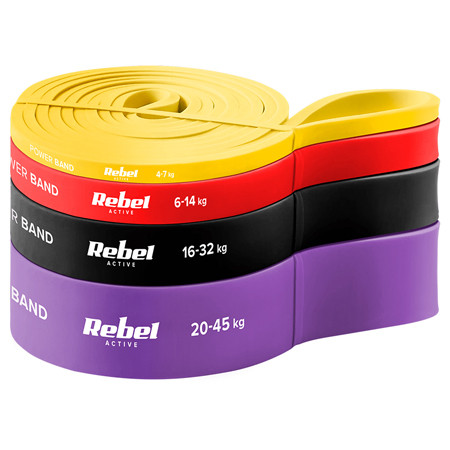 Set 4 benzi elastice latex power band 4-32kg rebelactiv                                                                                                                                                                                                   