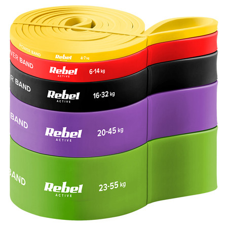 Set 5 benzi elastice tpe power band 4-55kg rebel active                                                                                                                                                                                                   