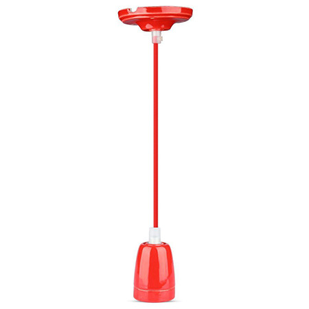 Pendul tavan portelan soclu e27 - rosu                                                                                                                                                                                                                    