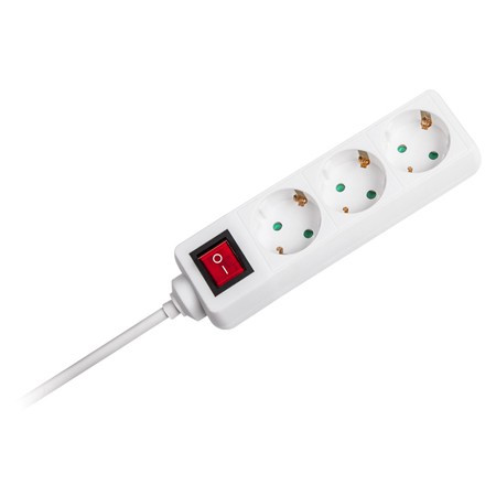 Prelungitor 3 cai cu intrerupator 1.5m( 3g1.5mm2) alb                                                                                                                                                                                                     