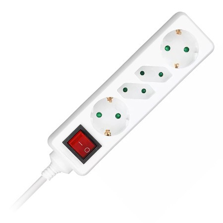 Prelungitor 4 cai cu intrerupator 1.5m( 3g1.5mm2) alb                                                                                                                                                                                                     