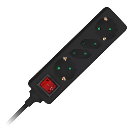 Prelungitor 4 cai cu intrerupator 1.5m( 3g1.5mm2) negru                                                                                                                                                                                                   