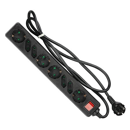 Prelungitor 8 cai cu intrerupator 1.5m( 3g1.5mm2) - negru                                                                                                                                                                                                 