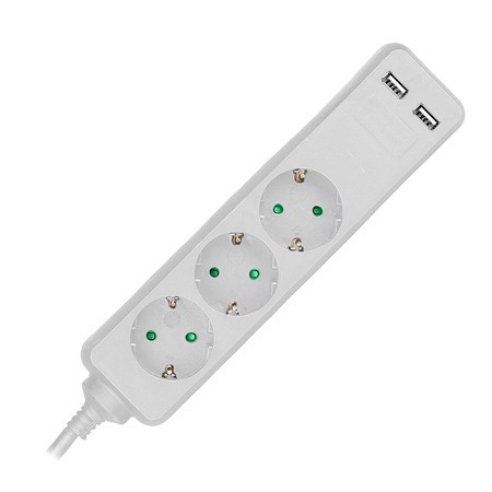 Prelungitor 3 cai + 2usb 1.5m(3g1.5mm2) alb                                                                                                                                                                                                               