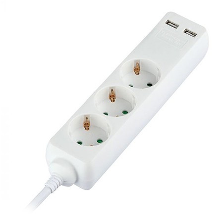Prelungitor 3 cai + 2usb 5m(3g1.5mm2) alb                                                                                                                                                                                                                 