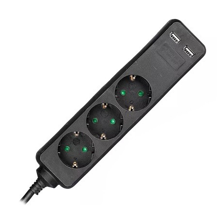 Prelungitor 3 cai + 2usb 1.5m(3g1.5mm2) negru                                                                                                                                                                                                             
