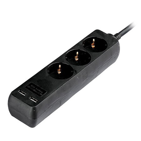 Prelungitor 3 cai + 2usb 5m(3g1.5mm2) negru                                                                                                                                                                                                               
