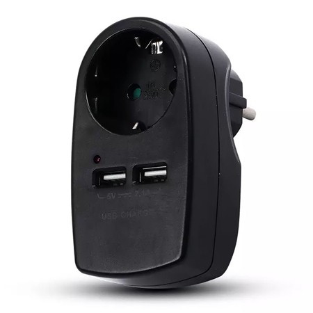 Adaptor priza 16a 3680w + 2usb 2.1a - negru                                                                                                                                                                                                               