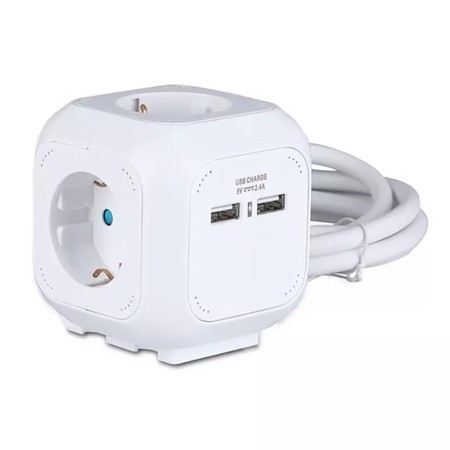 Prelungitor cubic 3x1.5mm 1.4m 4 cai 16a + 2 usb 2.1a                                                                                                                                                                                                     