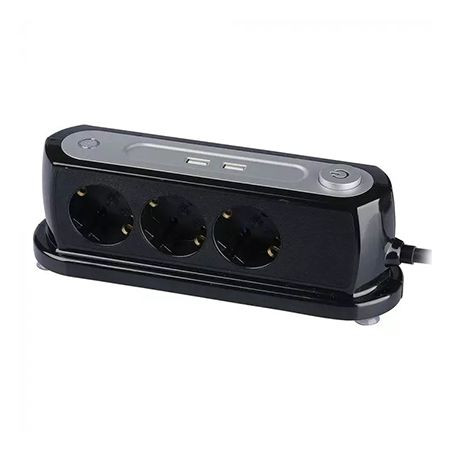 Prelungitor 3cai + 2usb 1.4m (3g1.5mm2) - negru                                                                                                                                                                                                           