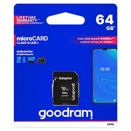 Microsd card 64gb goodram clasa 10 uhs-i cu adaptor                                                                                                                                                                                                       