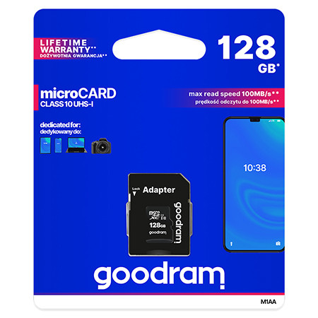 Microsd card 128gb goodram clasa 10 uhs-i cu adaptor                                                                                                                                                                                                      