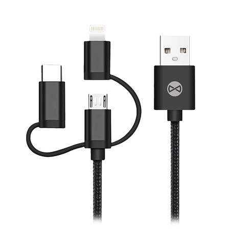 Cablu 3in1 usb-lightning-ucb-c-micro usb 1m 1.5a - negru                                                                                                                                                                                                  